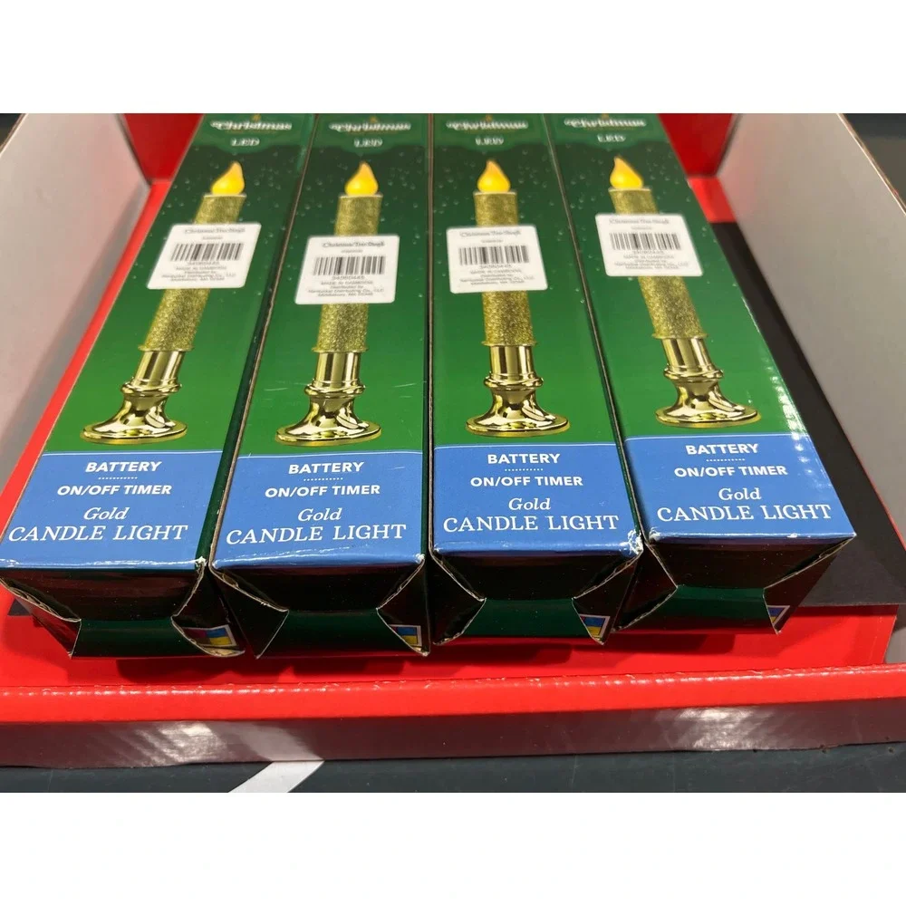Christmas Tree Shops LED Gold Glitter Candle Light Battery Timer Set 4s 34060445